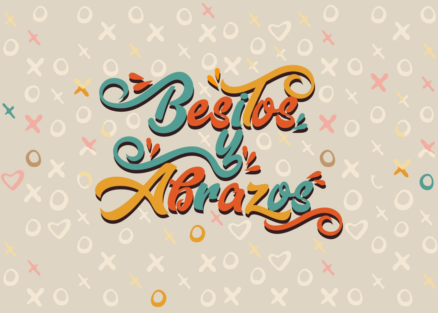 'besitos y abrazos' kisses and hugs 5X7 greeting card with light backgroun and pastel colors