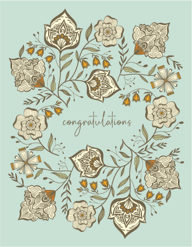white and blue floral congrats card design