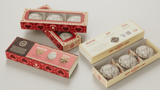 romero valentine favors pink and white on top of a while table background