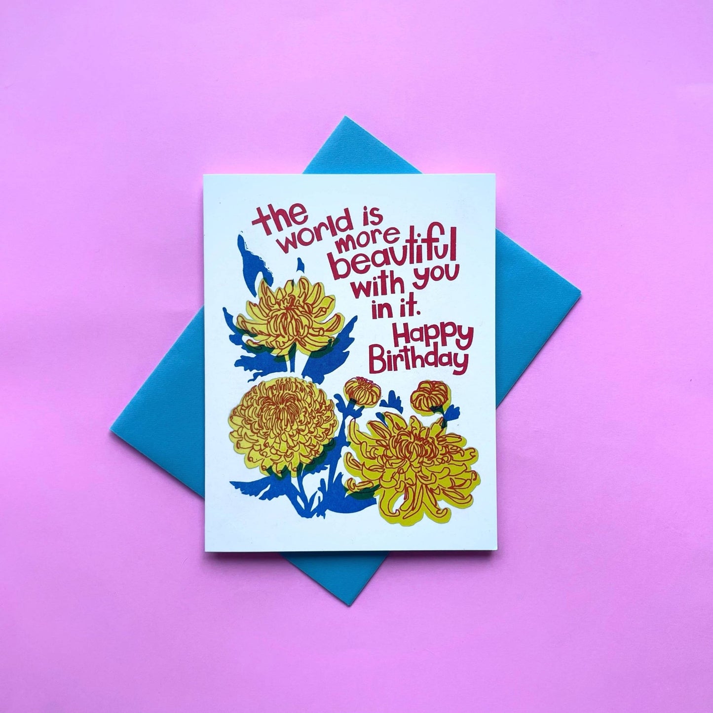 Greeting card with floral design and birthday message on a pink background