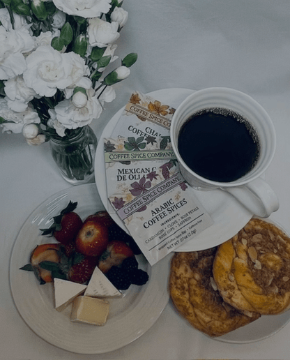 Romero chai coffee spice brewed in ceramic cup, moody styling of mexican spiced coffee blend