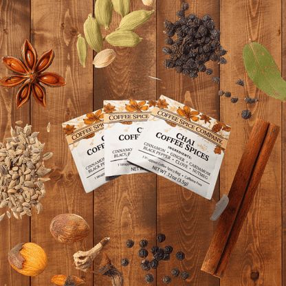 Romero chai coffee spice bag on terracotta surface, mexican spiced coffee blend for home brewing