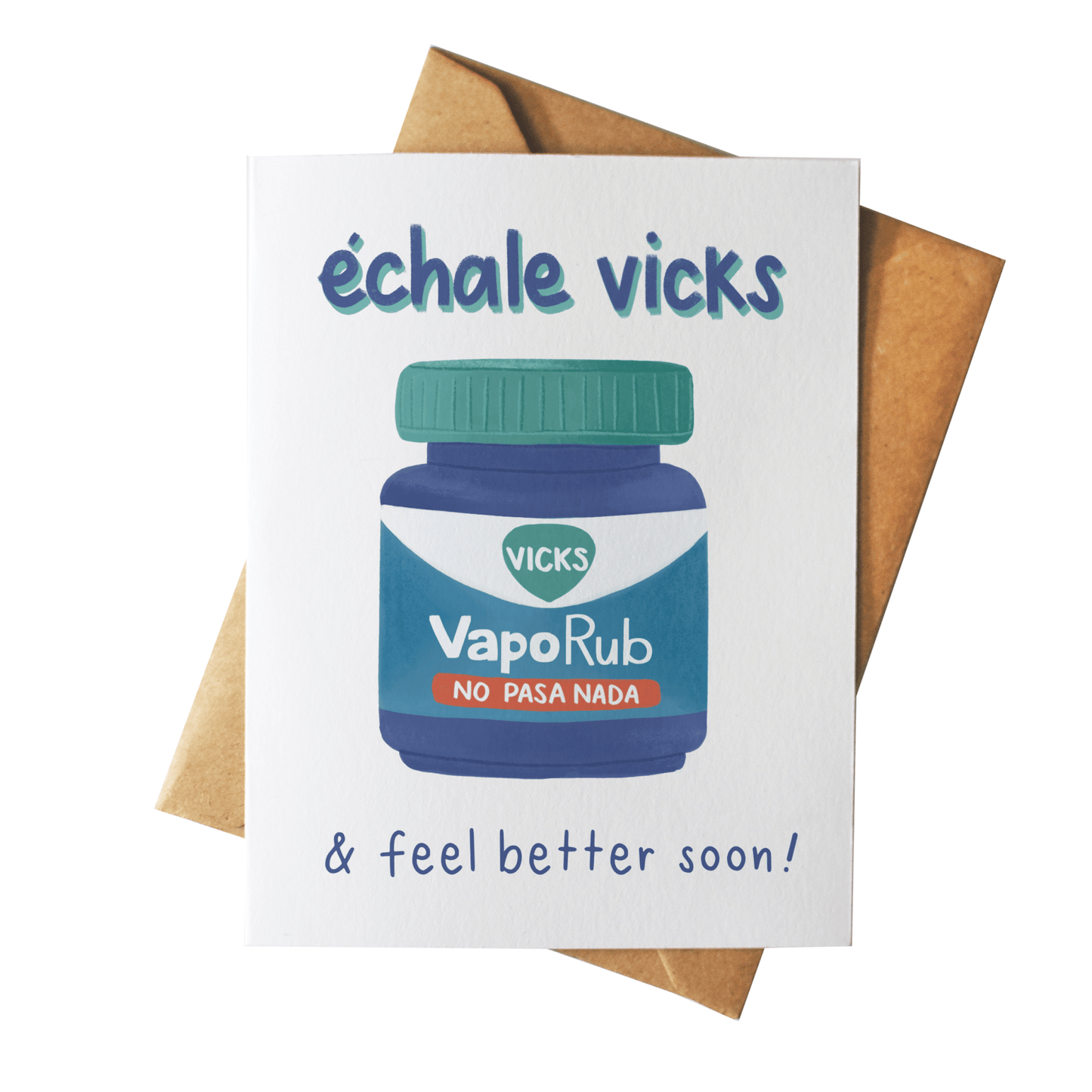 Card with Vicks VapoRub illustration and text on a white background