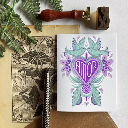 Love Birds "Amor" -  Spanish  Risograph - Romero