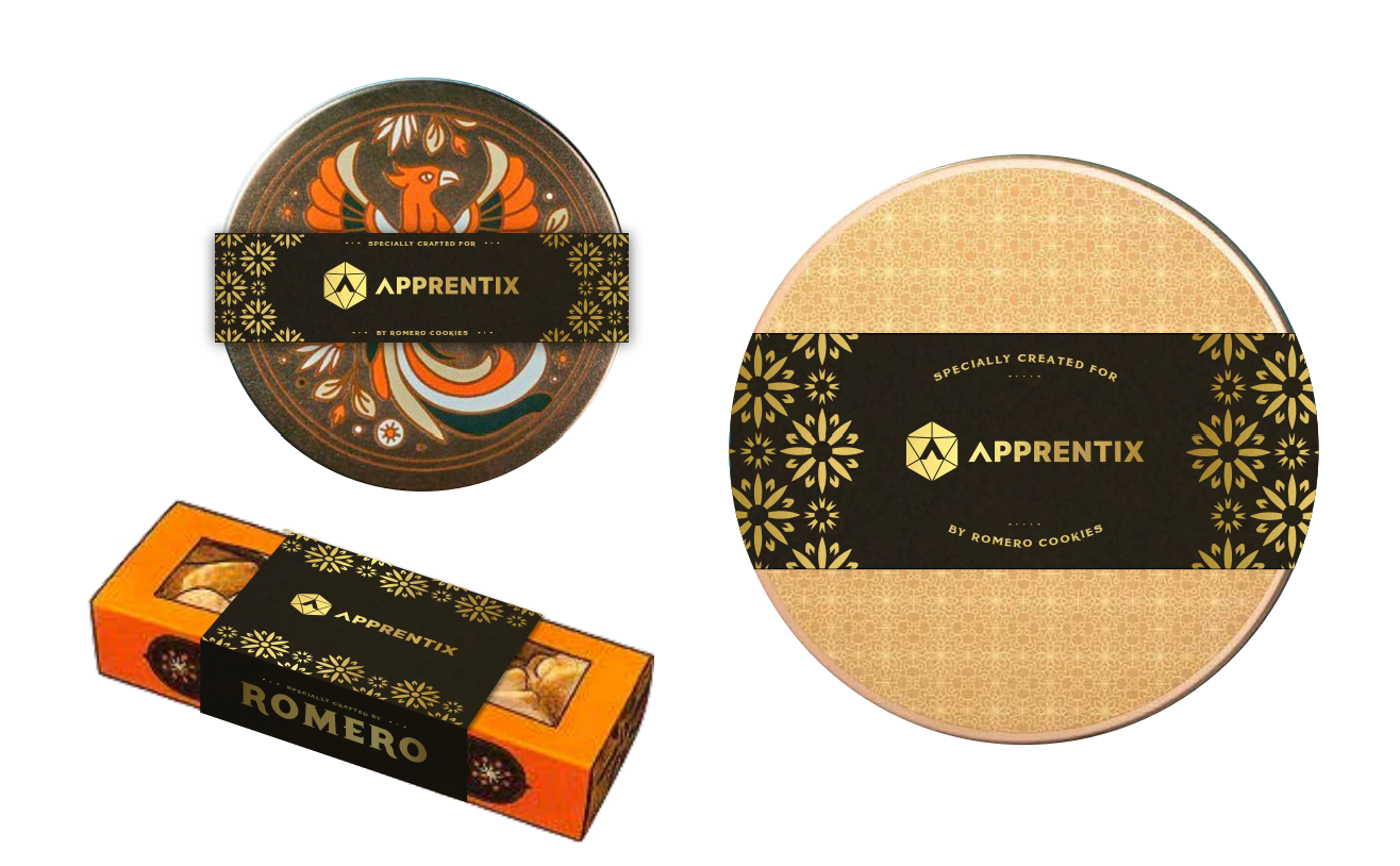 Dark tin with gold letterpress company logo