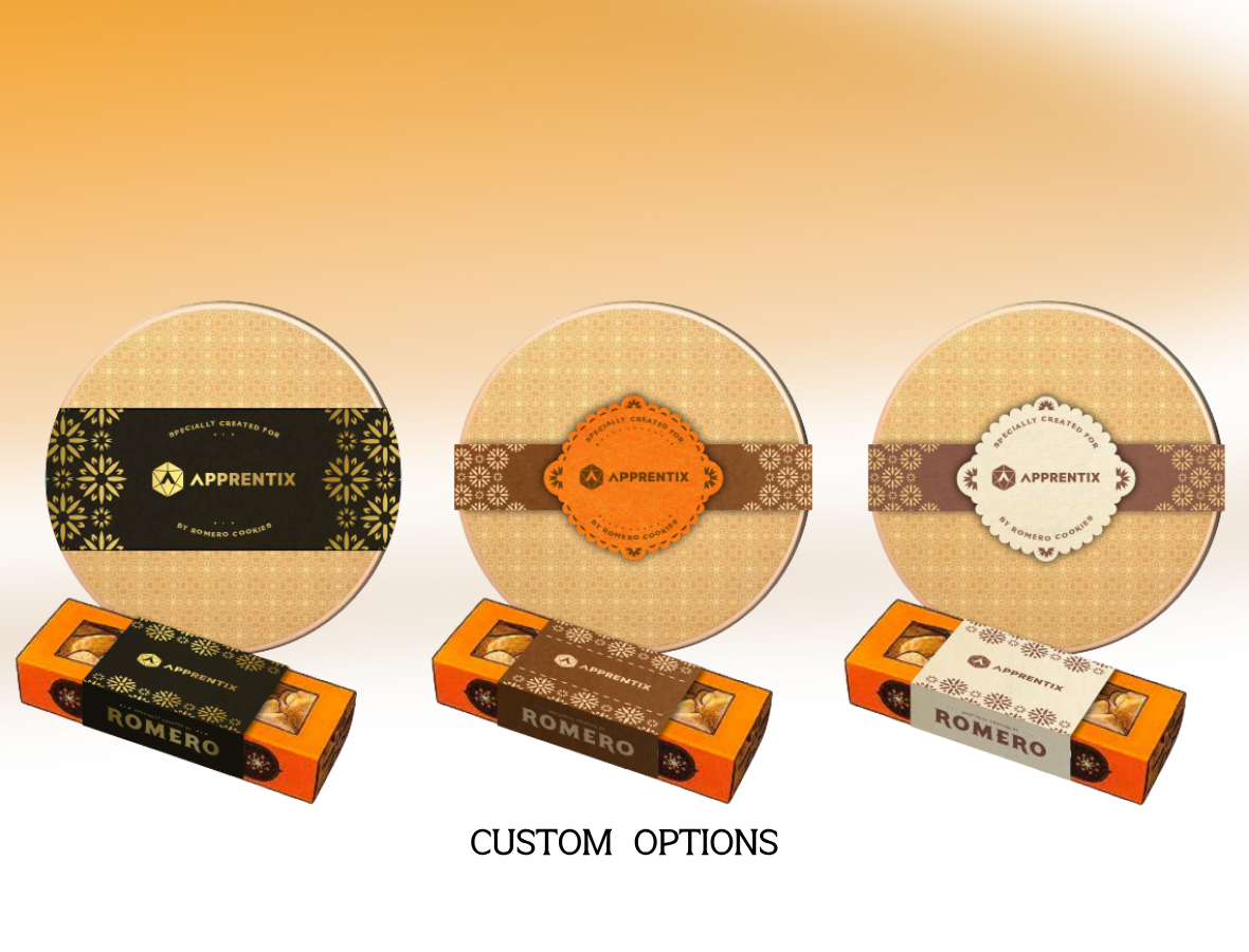 Romero corporate cookie boxes with custom logo options